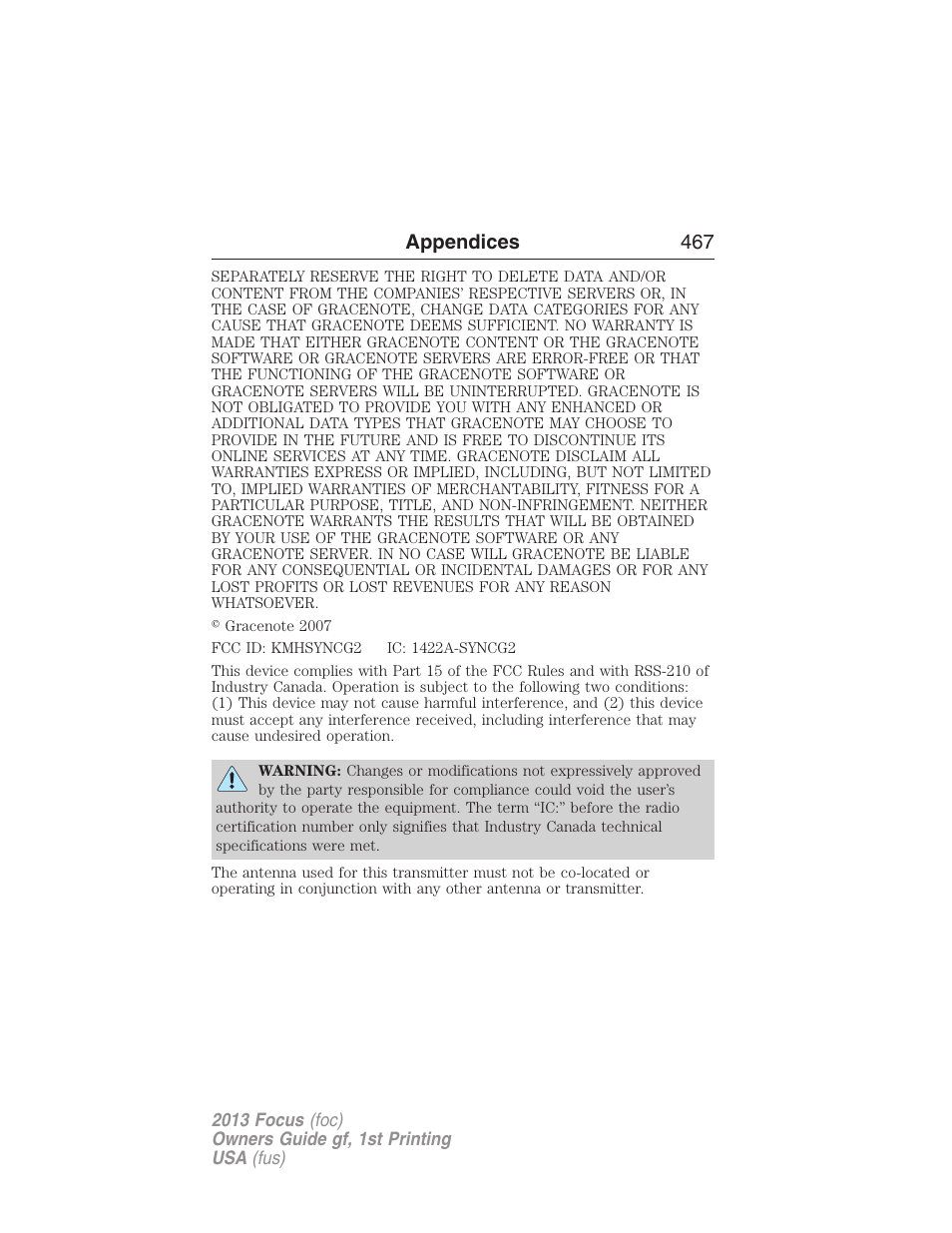 Appendices 467 | FORD 2013 Focus v.1 User Manual | Page 467 / 475
