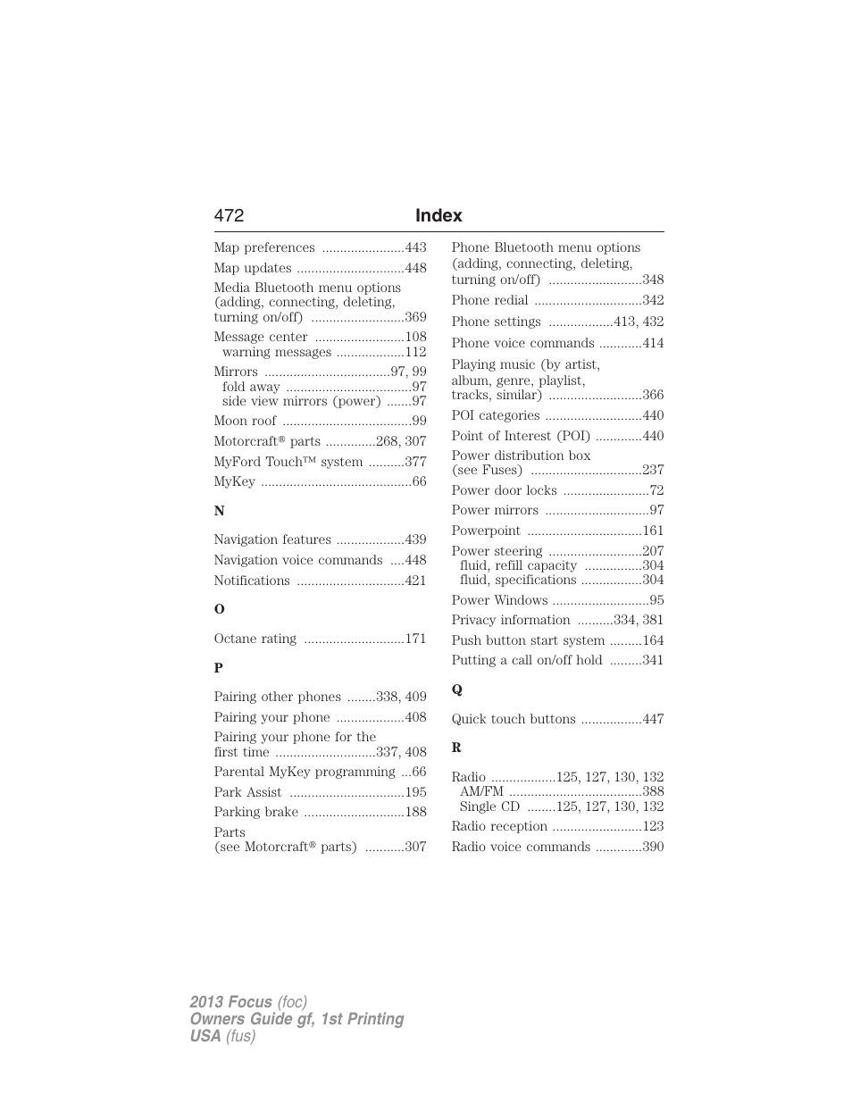 472 index | FORD 2013 Focus v.1 User Manual | Page 472 / 475