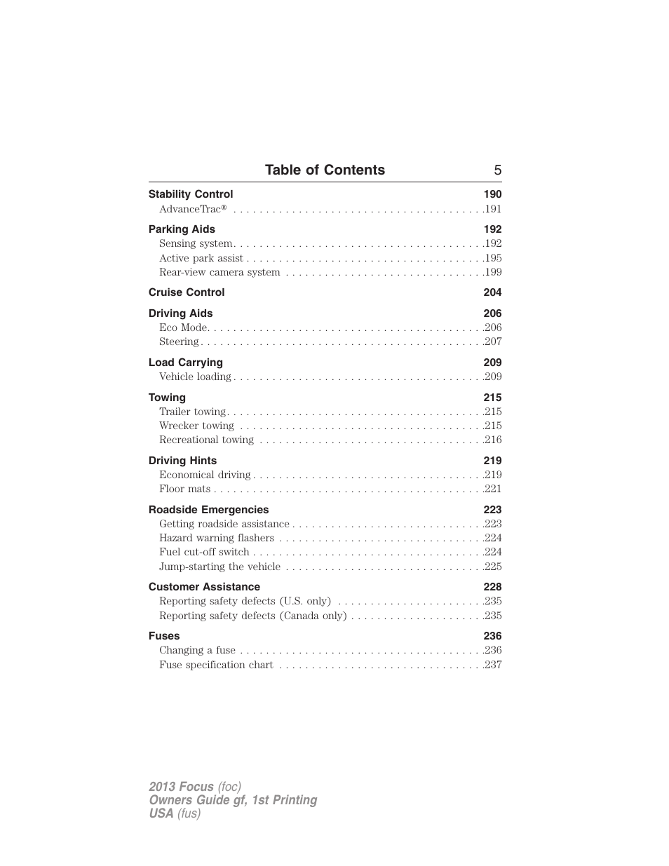 Table of contents 5 | FORD 2013 Focus v.1 User Manual | Page 5 / 475