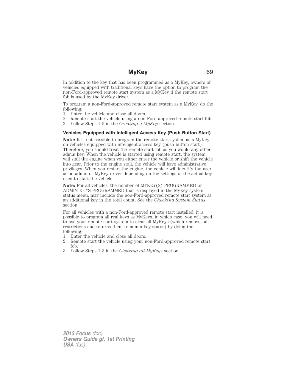 Mykey 69 | FORD 2013 Focus v.1 User Manual | Page 69 / 475
