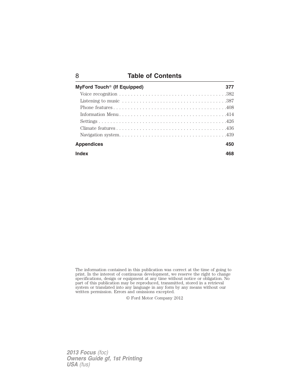 8table of contents | FORD 2013 Focus v.1 User Manual | Page 8 / 475