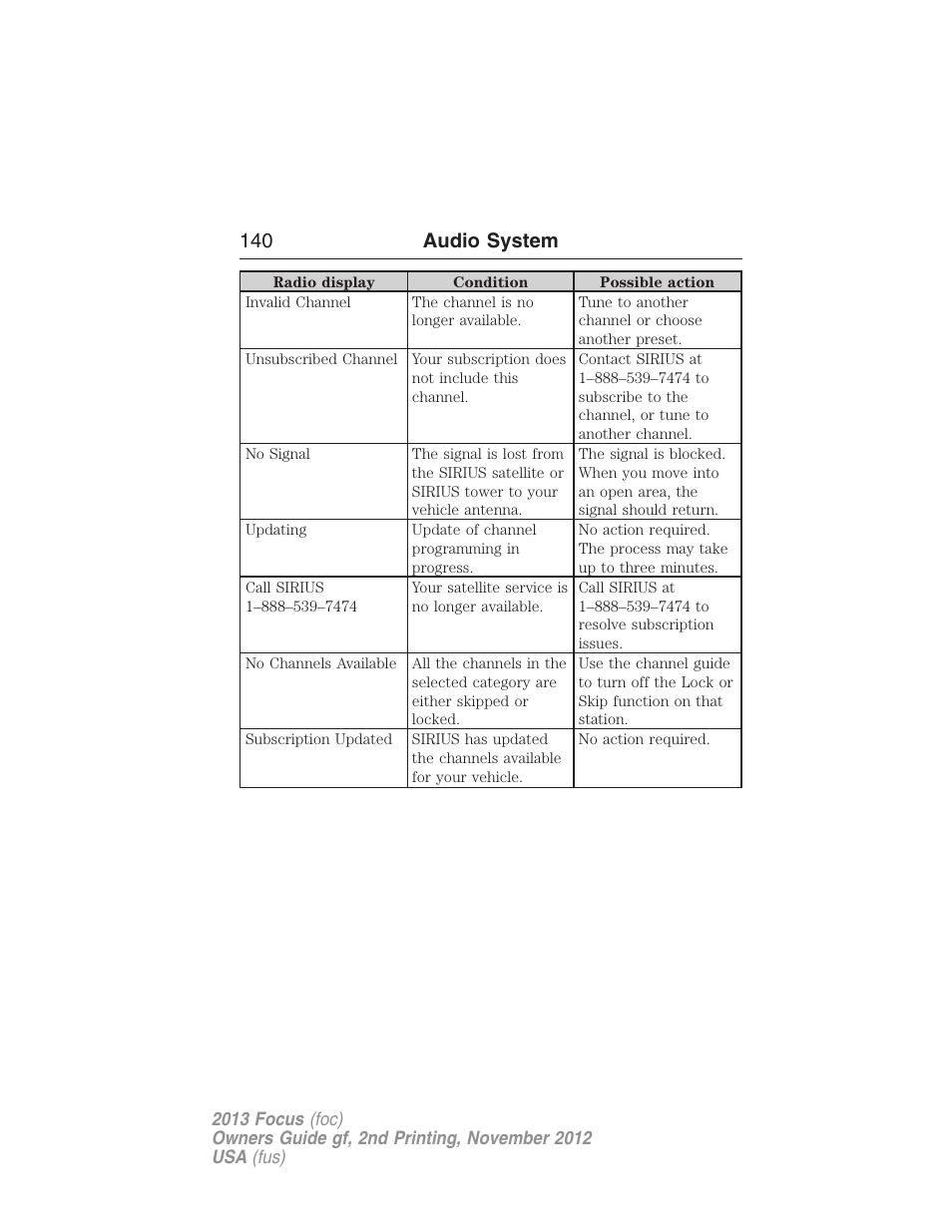 140 audio system | FORD 2013 Focus v.2 User Manual | Page 141 / 487