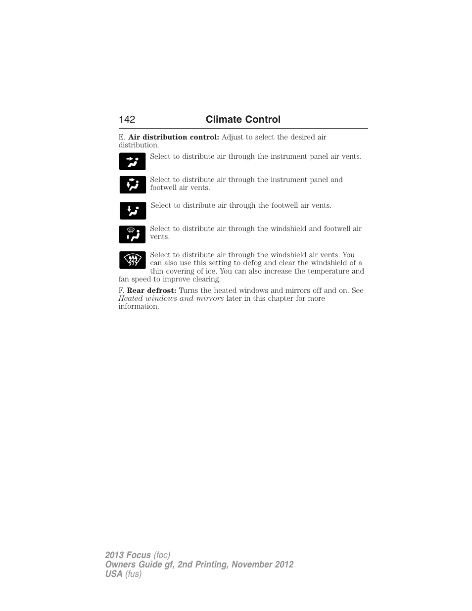 142 climate control | FORD 2013 Focus v.2 User Manual | Page 143 / 487