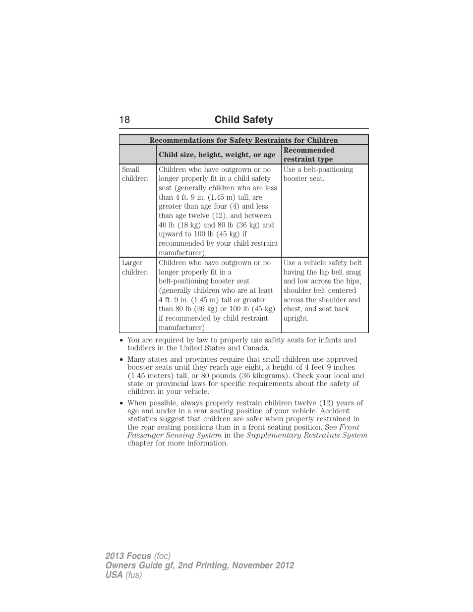 18 child safety | FORD 2013 Focus v.2 User Manual | Page 19 / 487