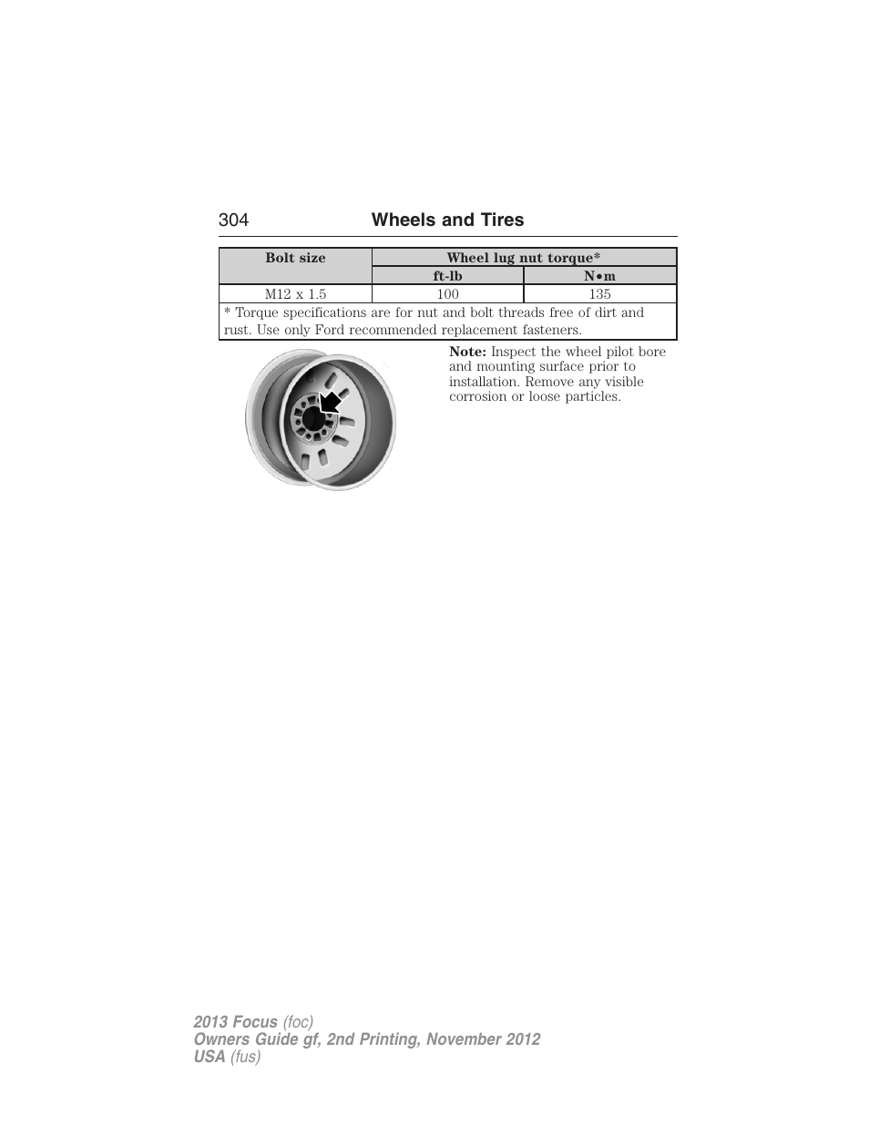 304 wheels and tires | FORD 2013 Focus v.2 User Manual | Page 305 / 487