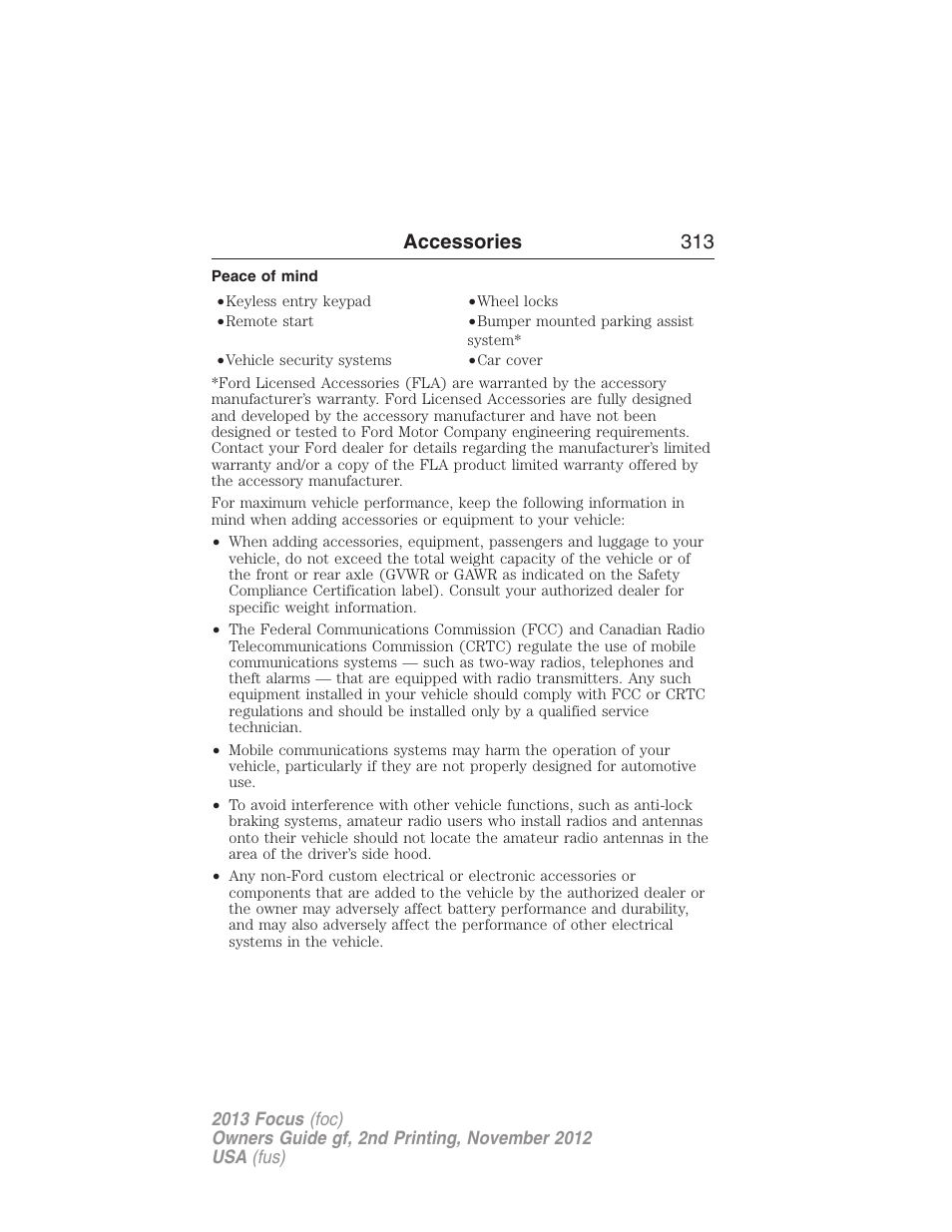 Peace of mind, Accessories 313 | FORD 2013 Focus v.2 User Manual | Page 314 / 487