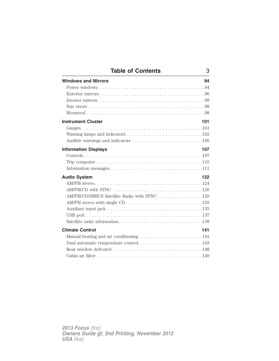 Table of contents 3 | FORD 2013 Focus v.2 User Manual | Page 4 / 487