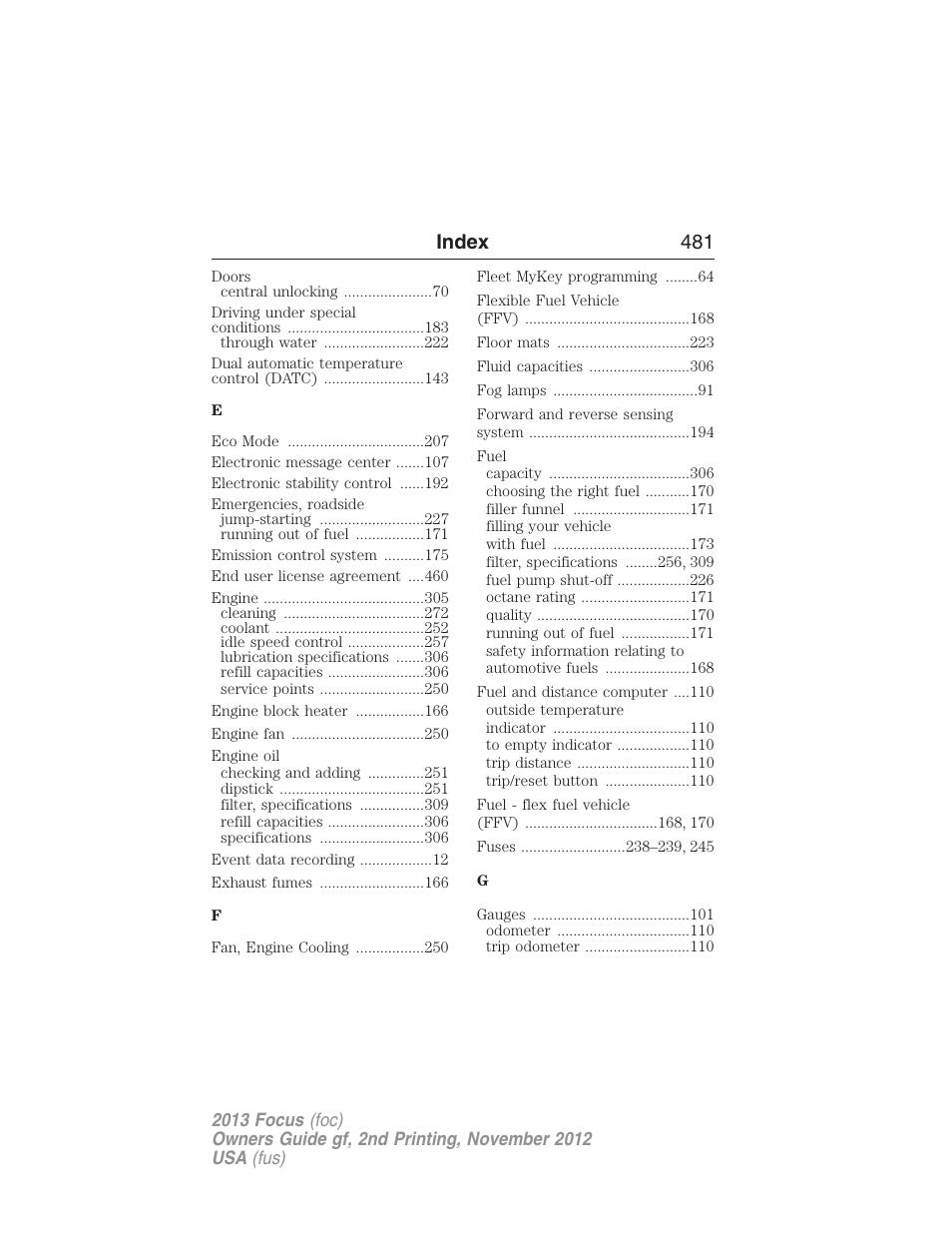 Index 481 | FORD 2013 Focus v.2 User Manual | Page 482 / 487