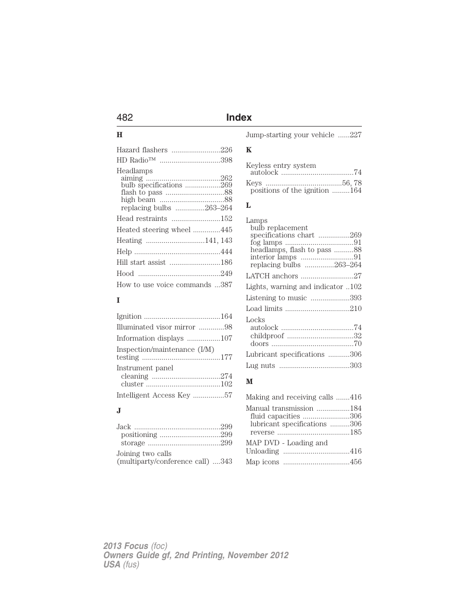 482 index | FORD 2013 Focus v.2 User Manual | Page 483 / 487