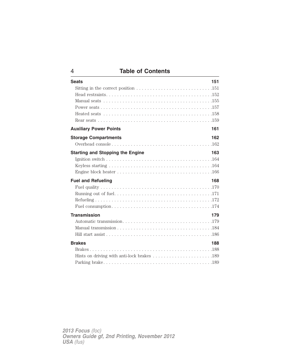 4table of contents | FORD 2013 Focus v.2 User Manual | Page 5 / 487