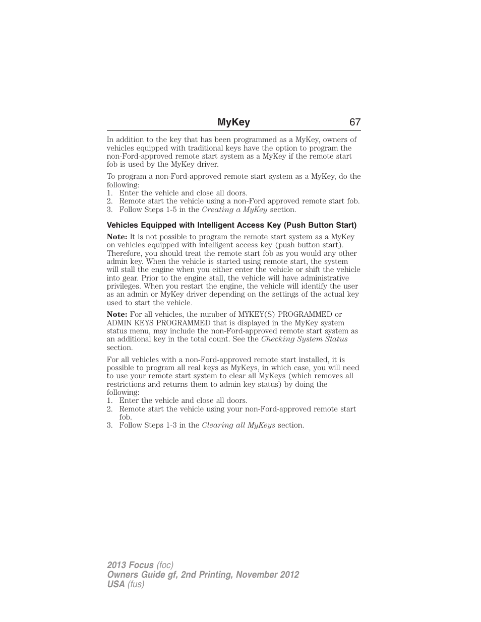 Mykey 67 | FORD 2013 Focus v.2 User Manual | Page 68 / 487