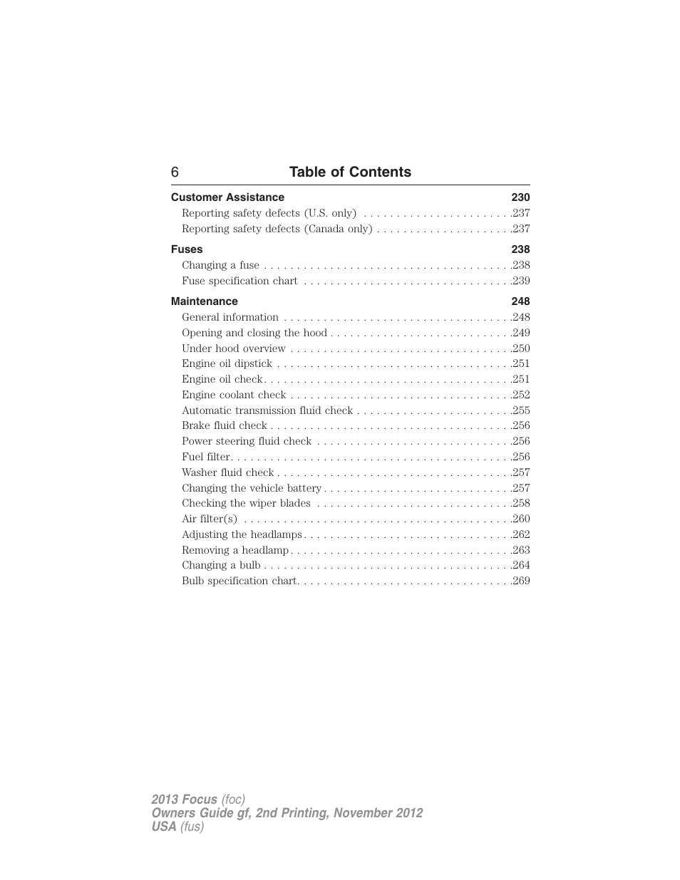 6table of contents | FORD 2013 Focus v.2 User Manual | Page 7 / 487