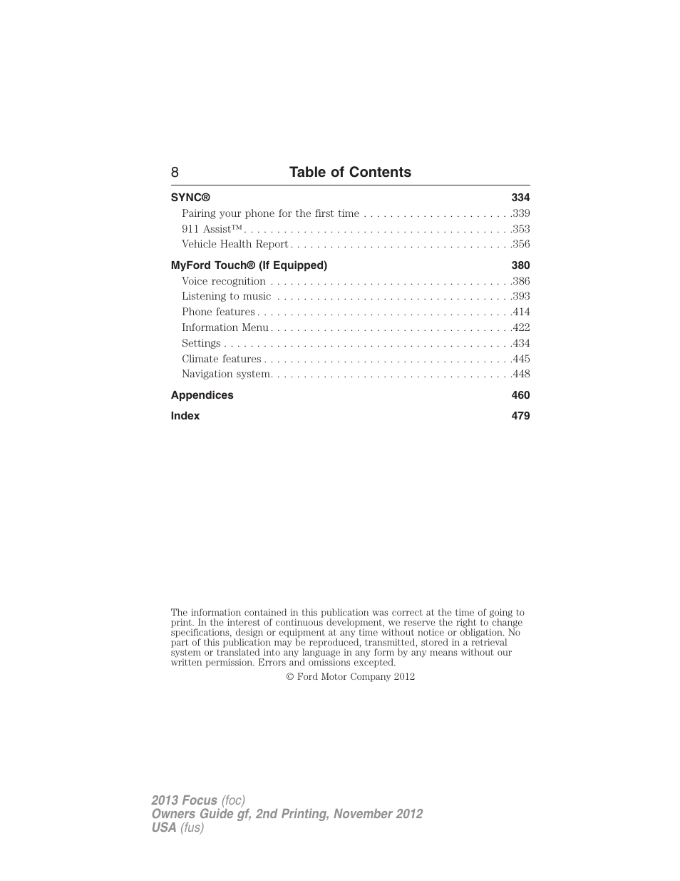 8table of contents | FORD 2013 Focus v.2 User Manual | Page 9 / 487