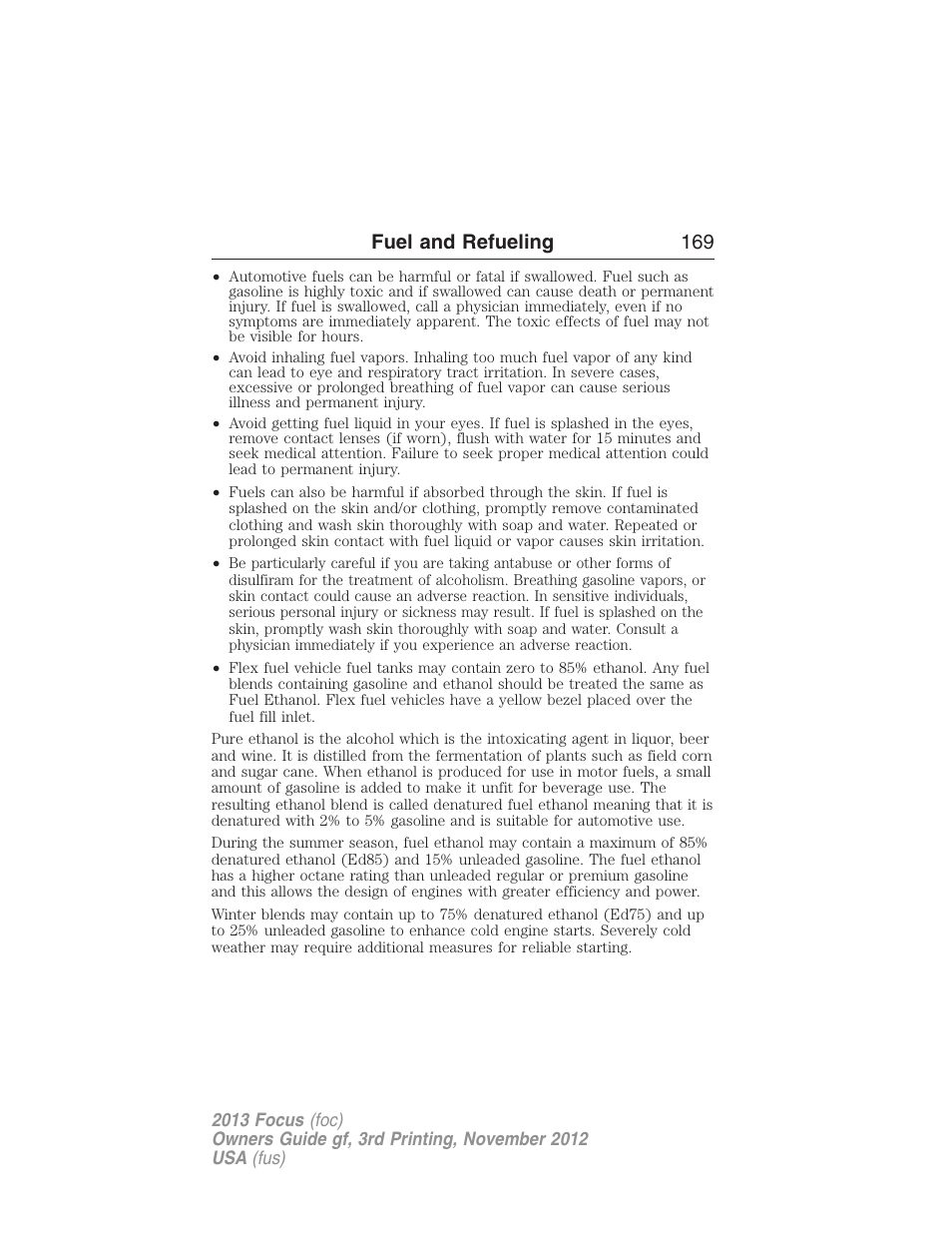 Fuel and refueling 169 | FORD 2013 Focus v.3 User Manual | Page 170 / 487