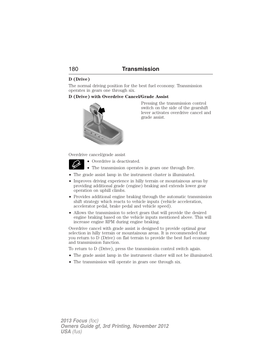 180 transmission | FORD 2013 Focus v.3 User Manual | Page 181 / 487