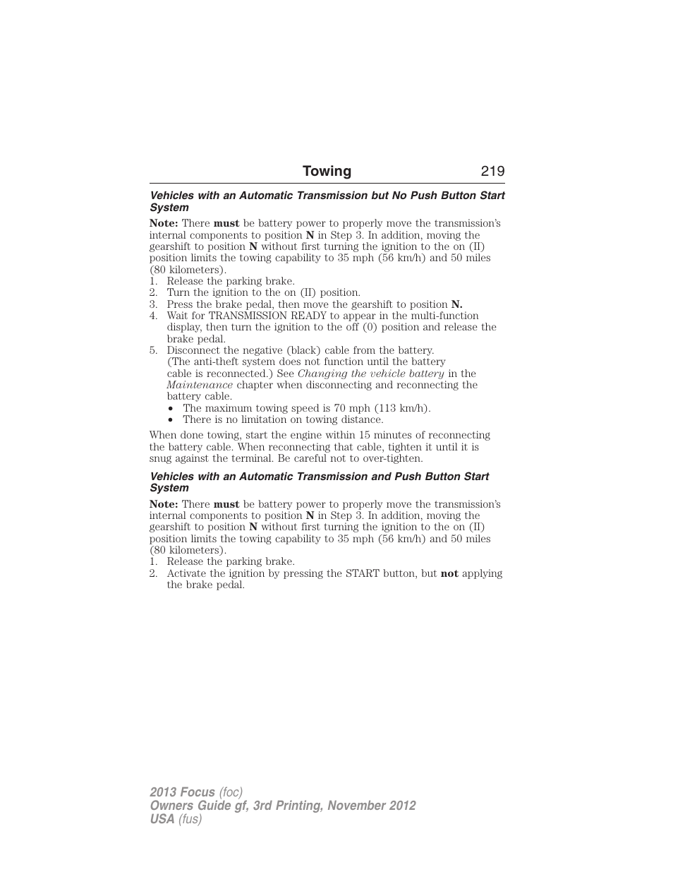 Towing 219 | FORD 2013 Focus v.3 User Manual | Page 220 / 487