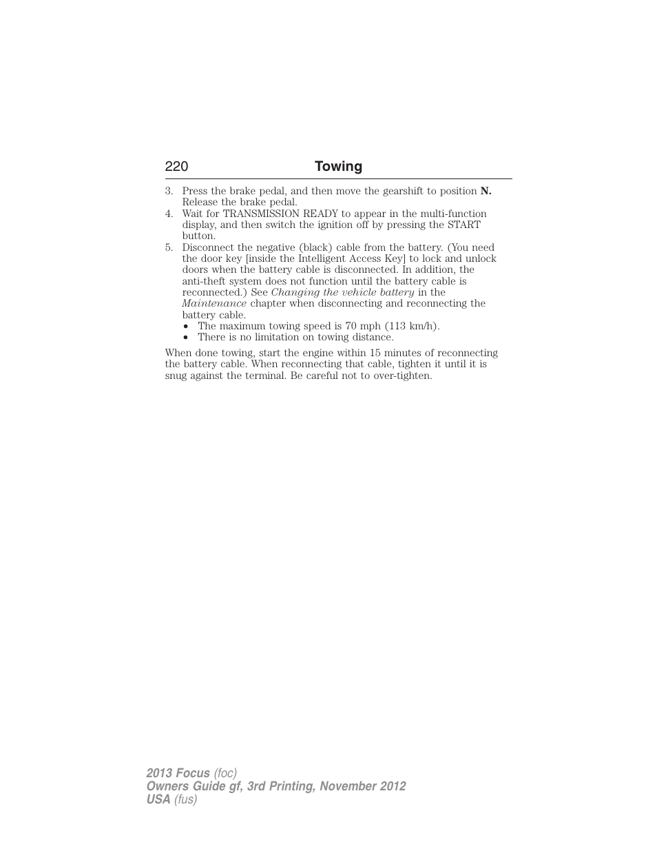 220 towing | FORD 2013 Focus v.3 User Manual | Page 221 / 487