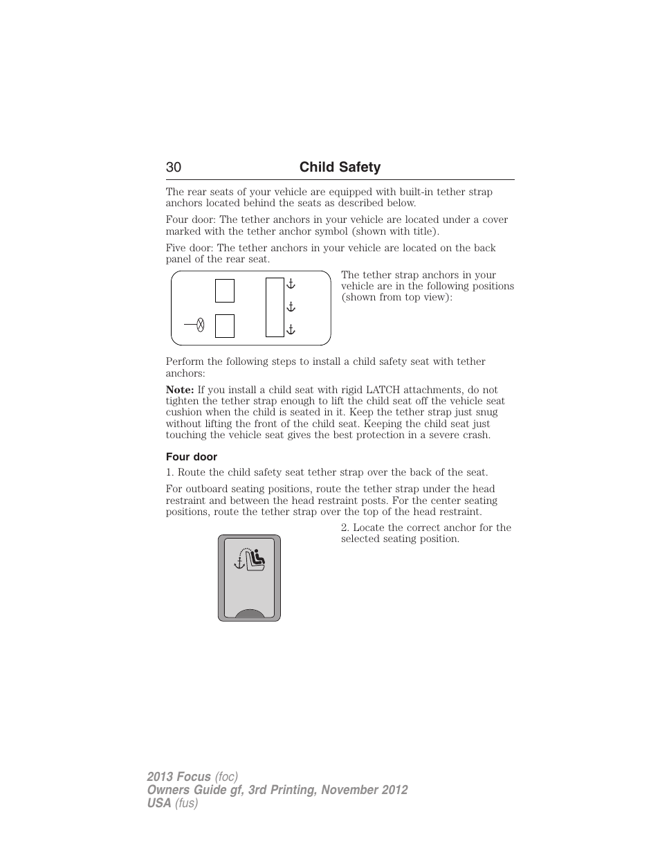 Four door, 30 child safety | FORD 2013 Focus v.3 User Manual | Page 31 / 487