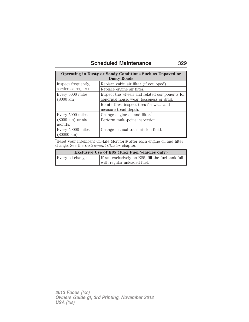 Scheduled maintenance 329 | FORD 2013 Focus v.3 User Manual | Page 330 / 487