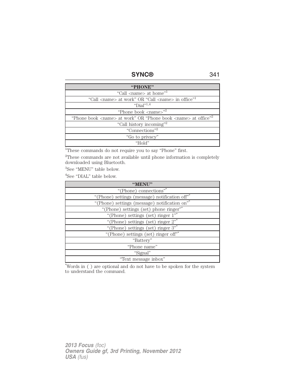Sync® 341 | FORD 2013 Focus v.3 User Manual | Page 342 / 487