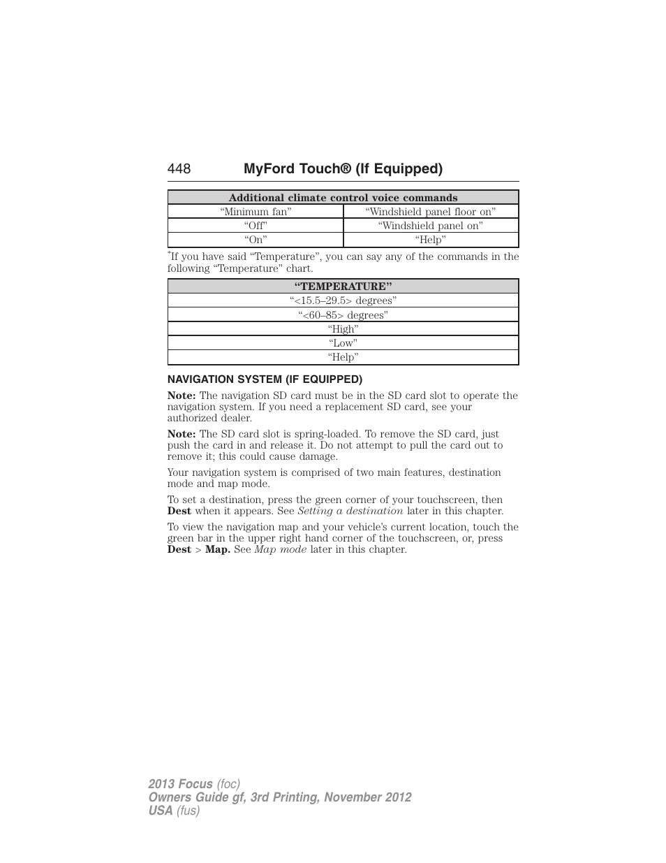 Navigation system (if equipped), Navigation system, 448 myford touch® (if equipped) | FORD 2013 Focus v.3 User Manual | Page 449 / 487