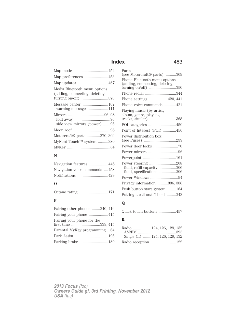 Index 483 | FORD 2013 Focus v.3 User Manual | Page 484 / 487