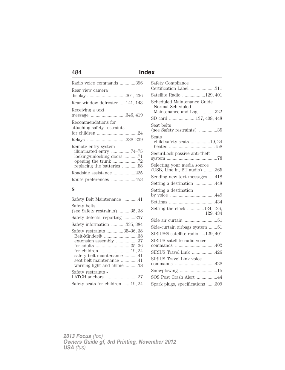 484 index | FORD 2013 Focus v.3 User Manual | Page 485 / 487