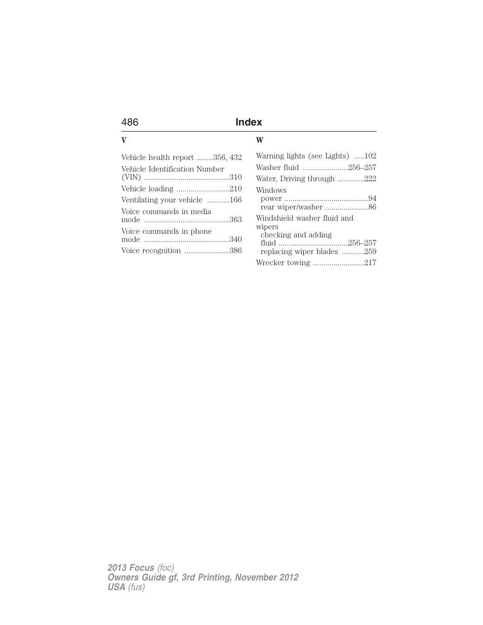 486 index | FORD 2013 Focus v.3 User Manual | Page 487 / 487