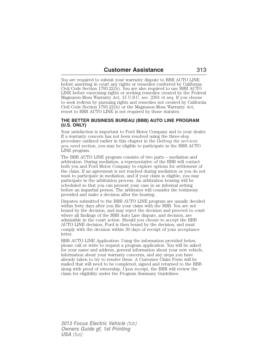 Customer assistance 313 | FORD 2013 Focus Electric User Manual | Page 313 / 386