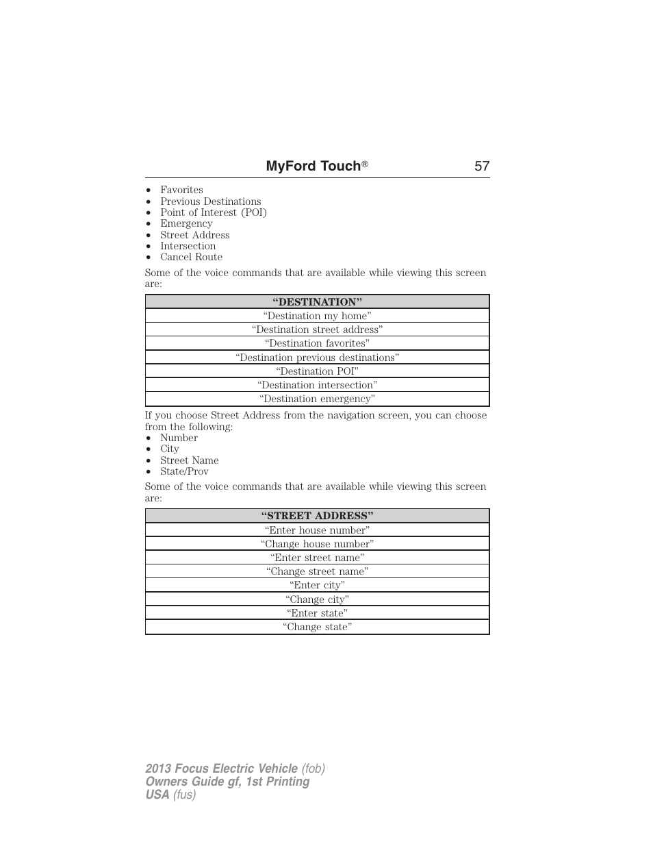 Myford touch ா 57 | FORD 2013 Focus Electric User Manual | Page 57 / 386