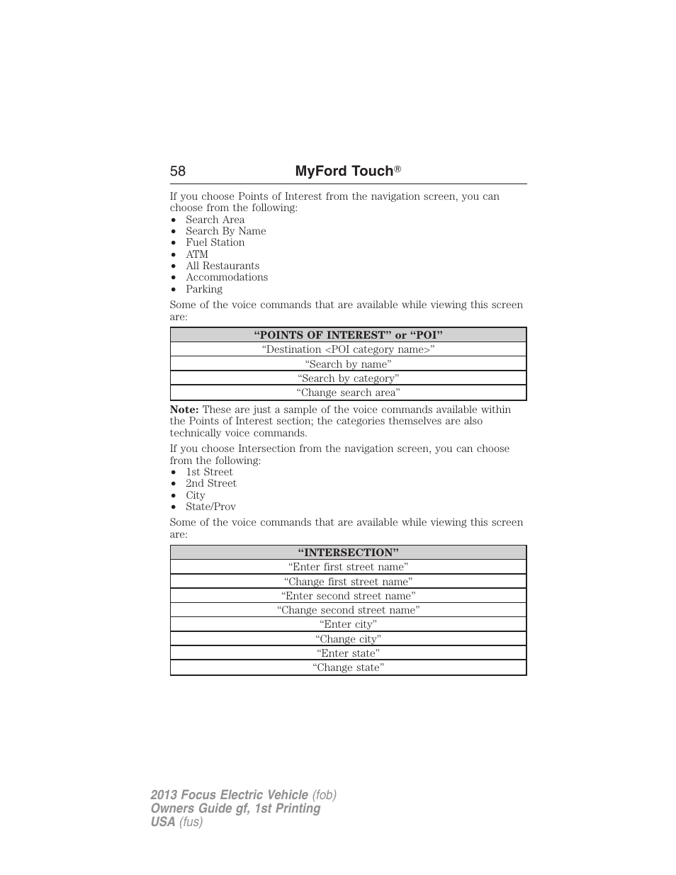 58 myford touch | FORD 2013 Focus Electric User Manual | Page 58 / 386