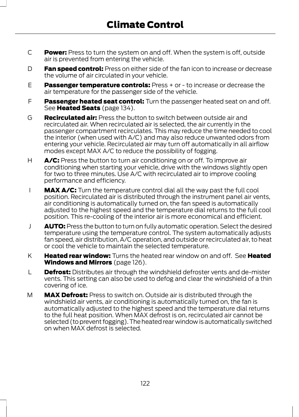 Climate control | FORD 2013 Fusion v.1 User Manual | Page 124 / 449