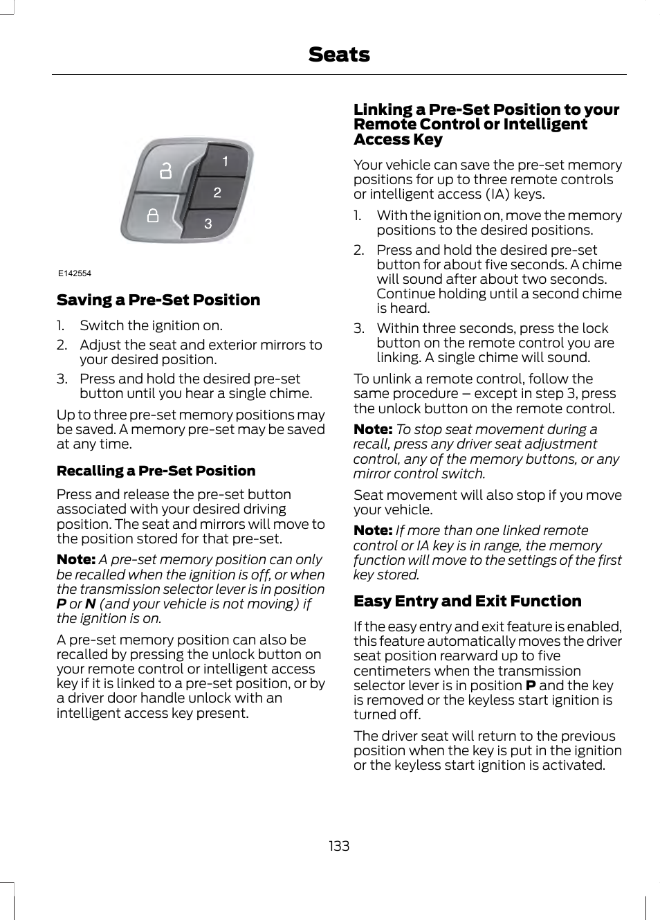 Seats | FORD 2013 Fusion v.1 User Manual | Page 135 / 449