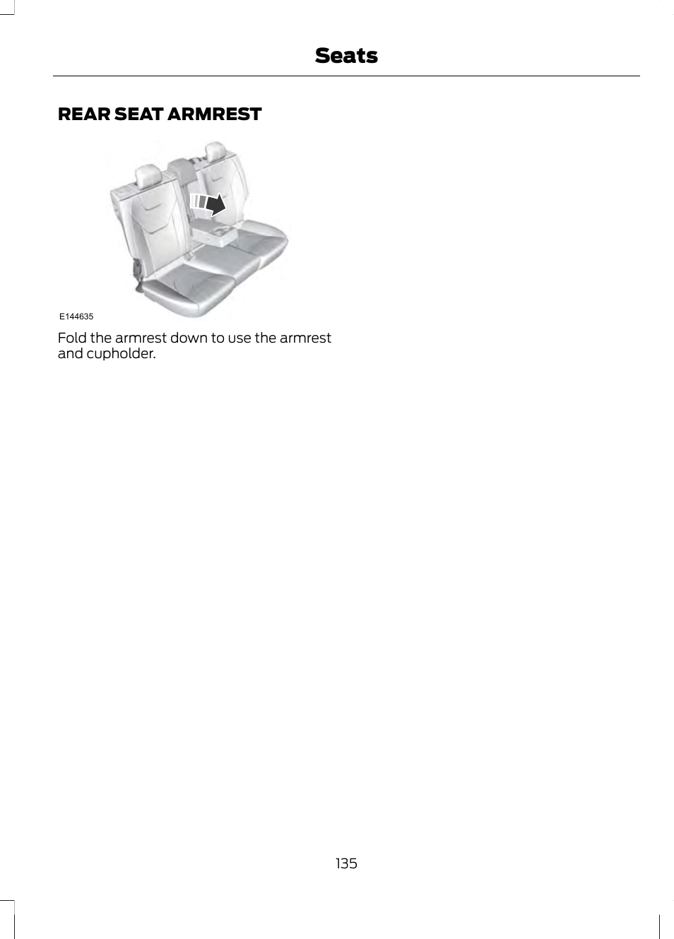 Rear seat armrest, Seats | FORD 2013 Fusion v.1 User Manual | Page 137 / 449