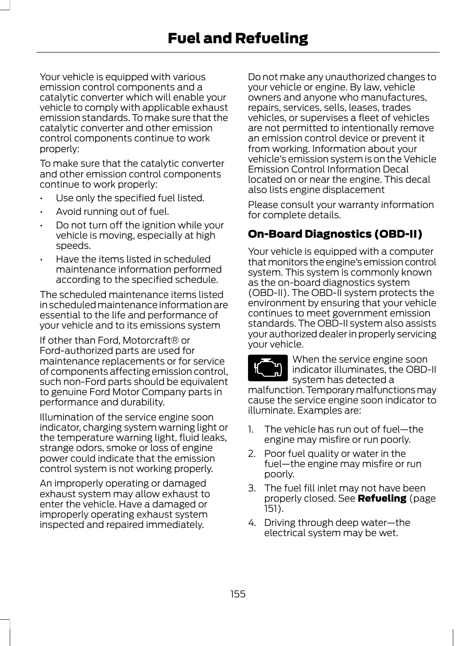 Fuel and refueling | FORD 2013 Fusion v.1 User Manual | Page 157 / 449
