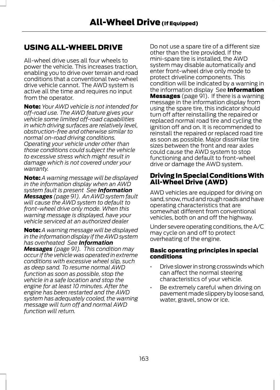 All-wheel drive, Using all-wheel drive | FORD 2013 Fusion v.1 User Manual | Page 165 / 449