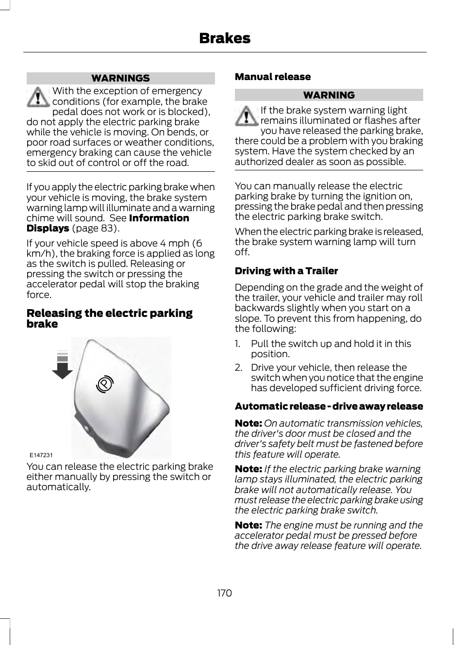 Brakes | FORD 2013 Fusion v.1 User Manual | Page 172 / 449