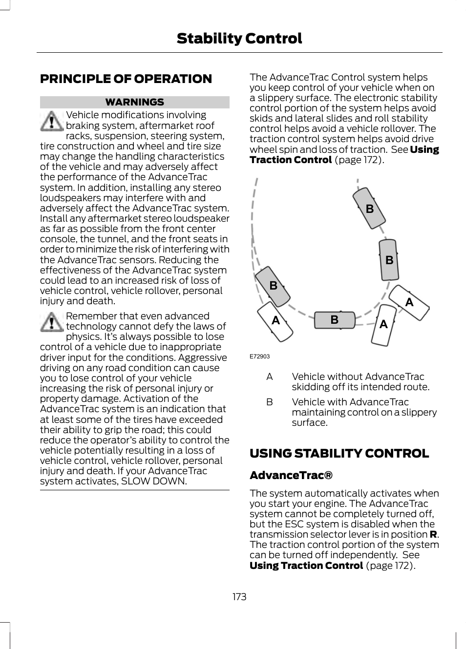 Stability control, Principle of operation, Using stability control | Principle of operation using stability control | FORD 2013 Fusion v.1 User Manual | Page 175 / 449