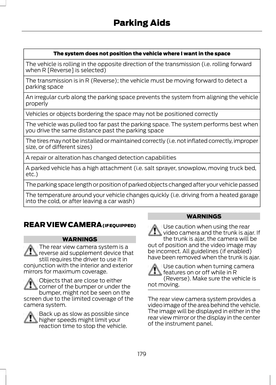 Rear view camera, Parking aids | FORD 2013 Fusion v.1 User Manual | Page 181 / 449