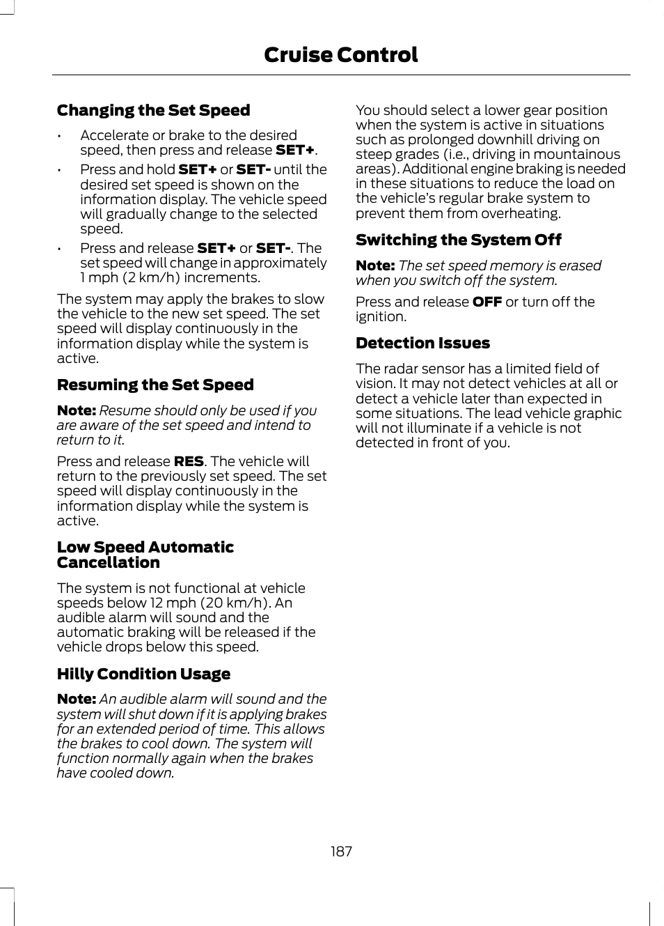 Cruise control | FORD 2013 Fusion v.1 User Manual | Page 189 / 449