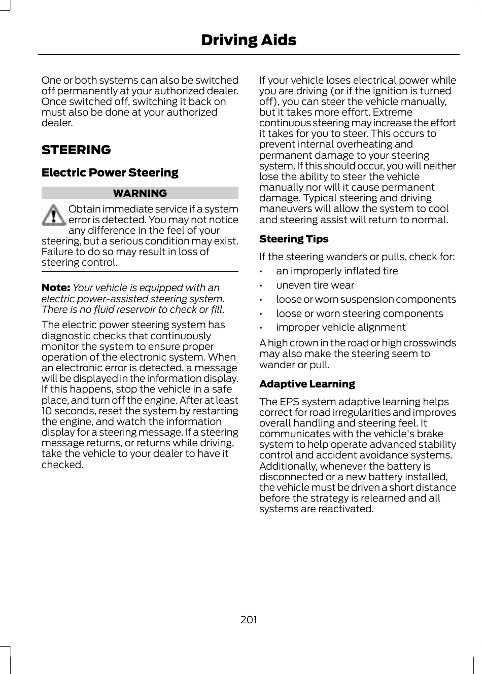 Steering, Driving aids | FORD 2013 Fusion v.1 User Manual | Page 203 / 449