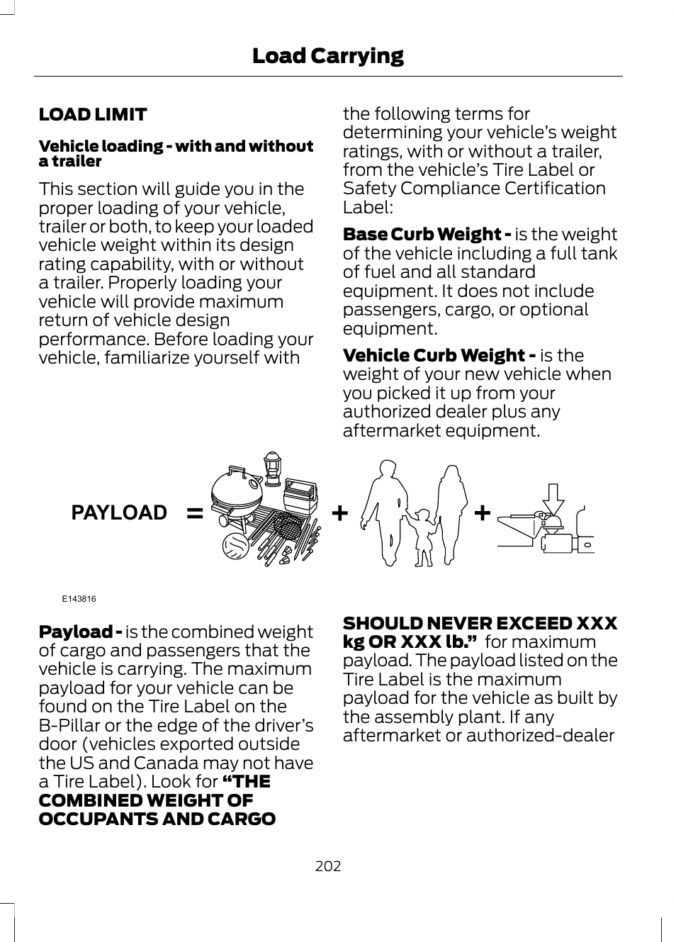 Load carrying, Load limit, Payload | FORD 2013 Fusion v.1 User Manual | Page 204 / 449