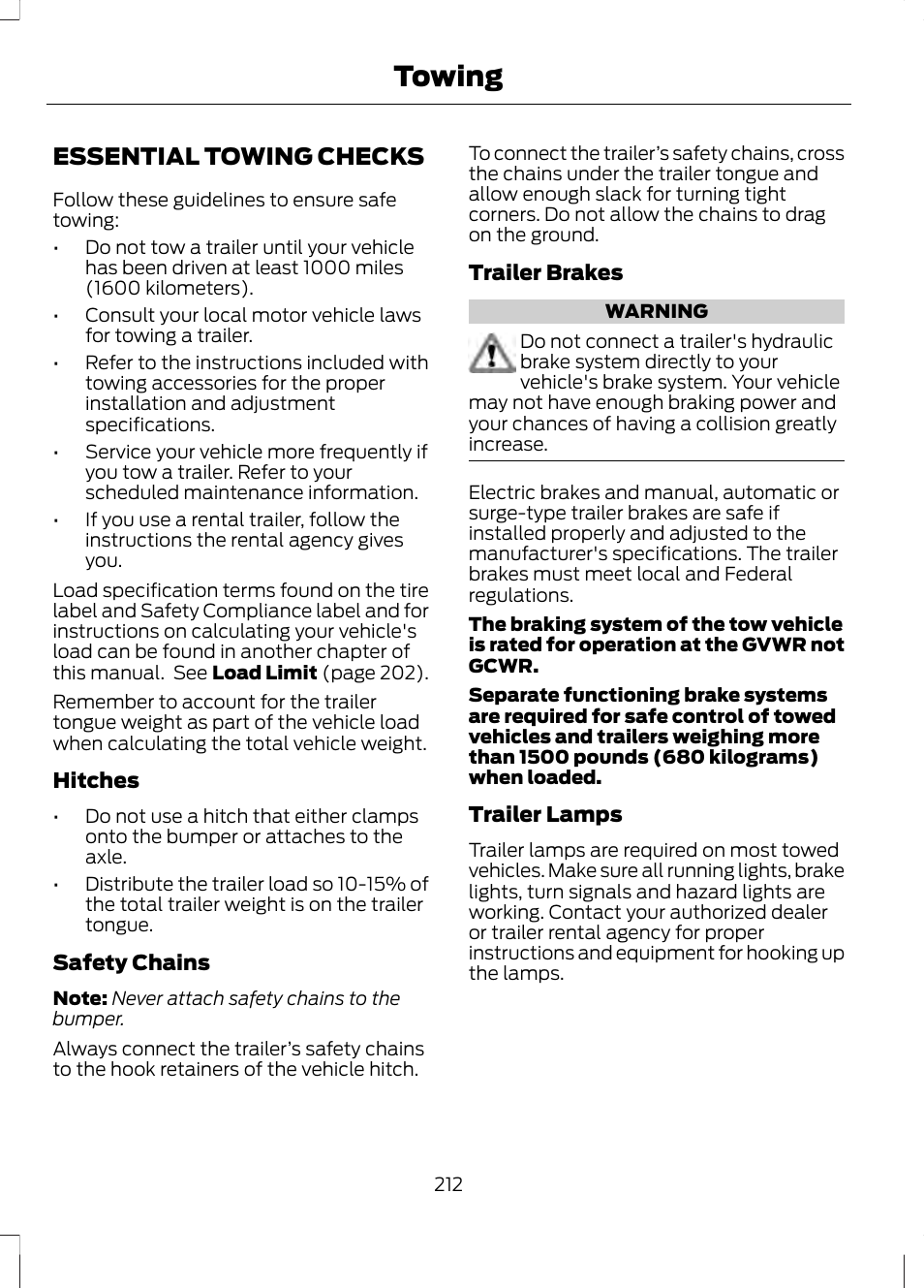 Essential towing checks, Towing | FORD 2013 Fusion v.1 User Manual | Page 214 / 449