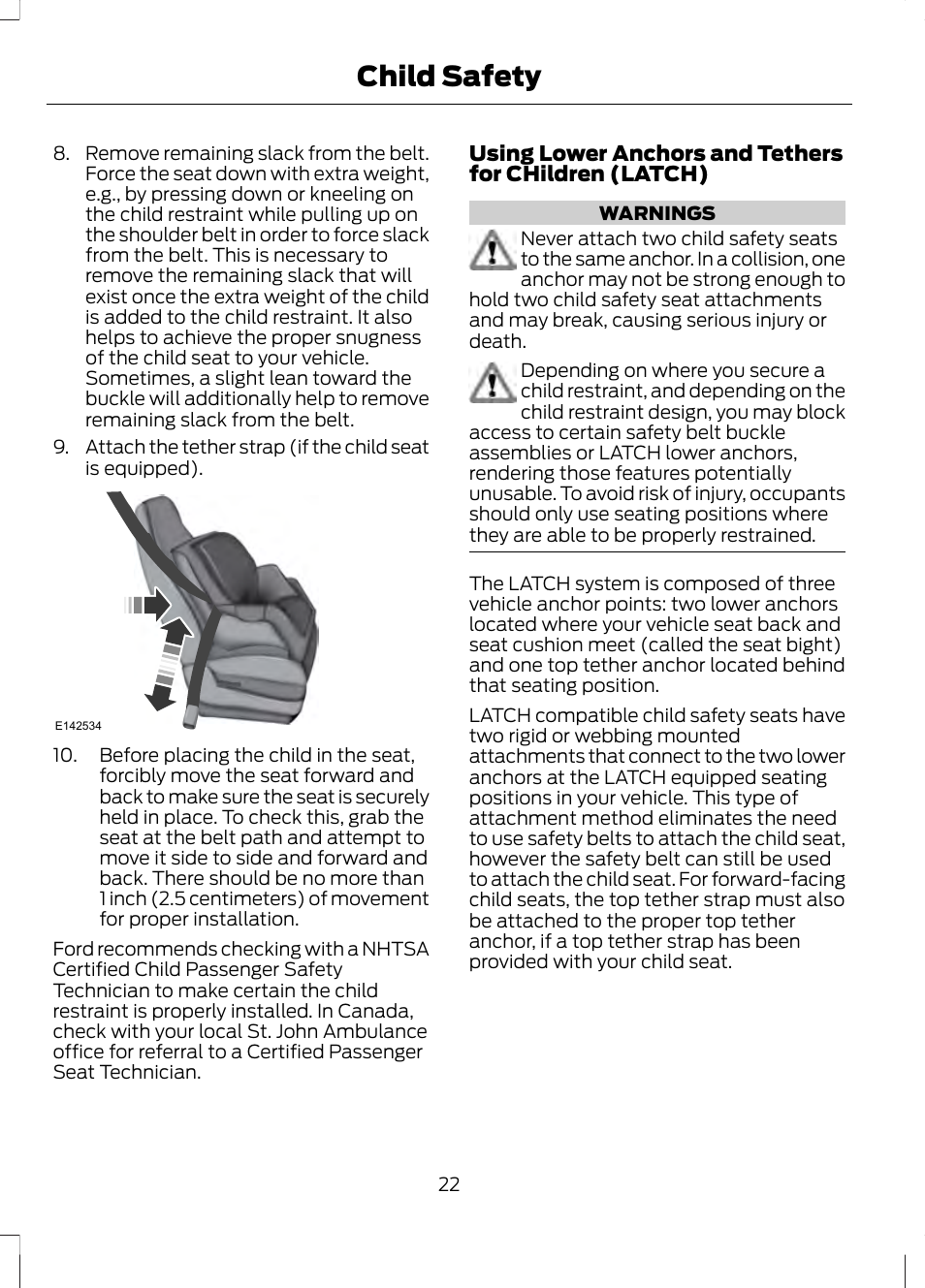 Child safety | FORD 2013 Fusion v.1 User Manual | Page 24 / 449