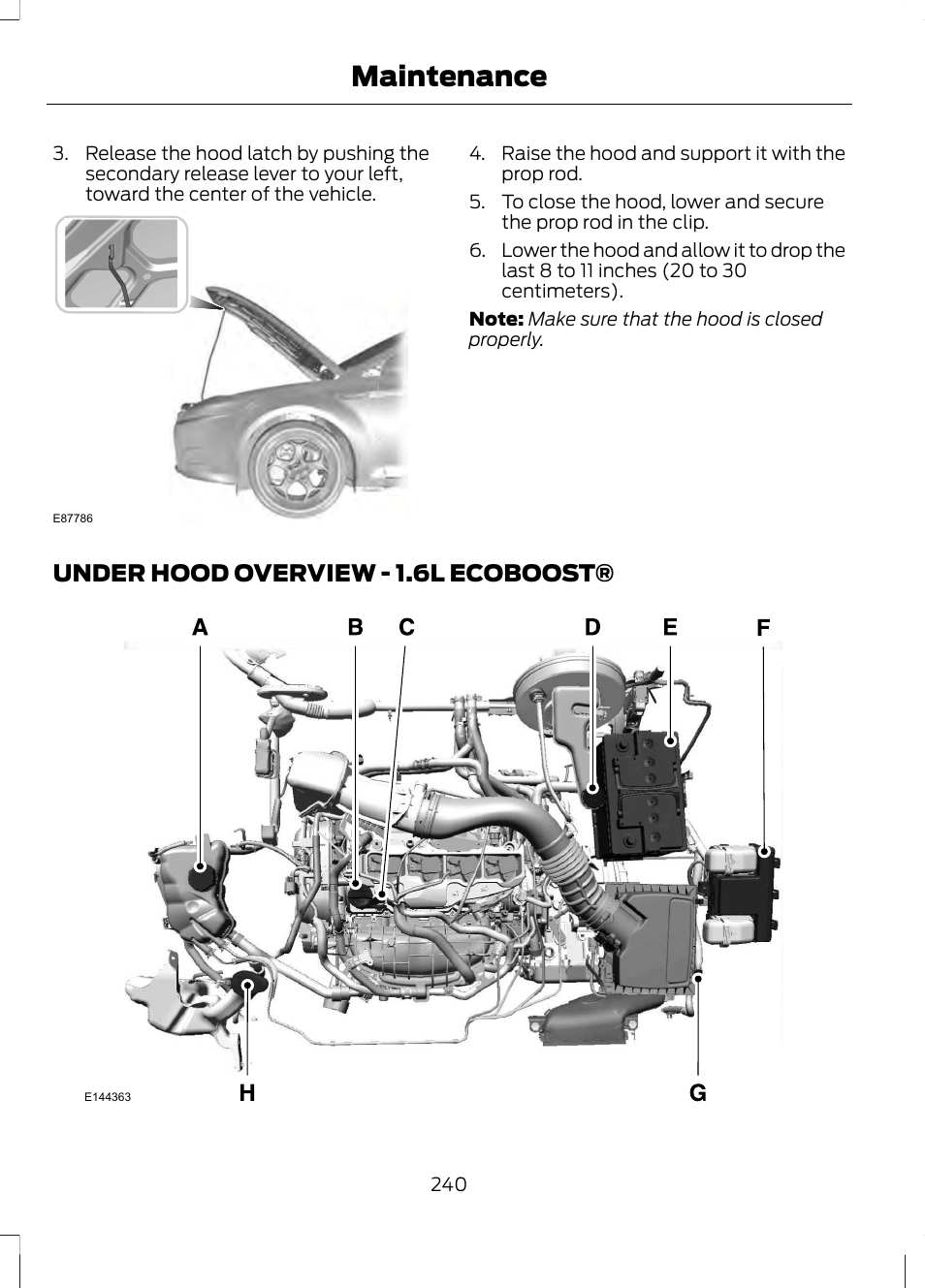 Under hood overview, Under hood overview - 1.6l, Ecoboost | Maintenance, Under hood overview - 1.6l ecoboost | FORD 2013 Fusion v.1 User Manual | Page 242 / 449