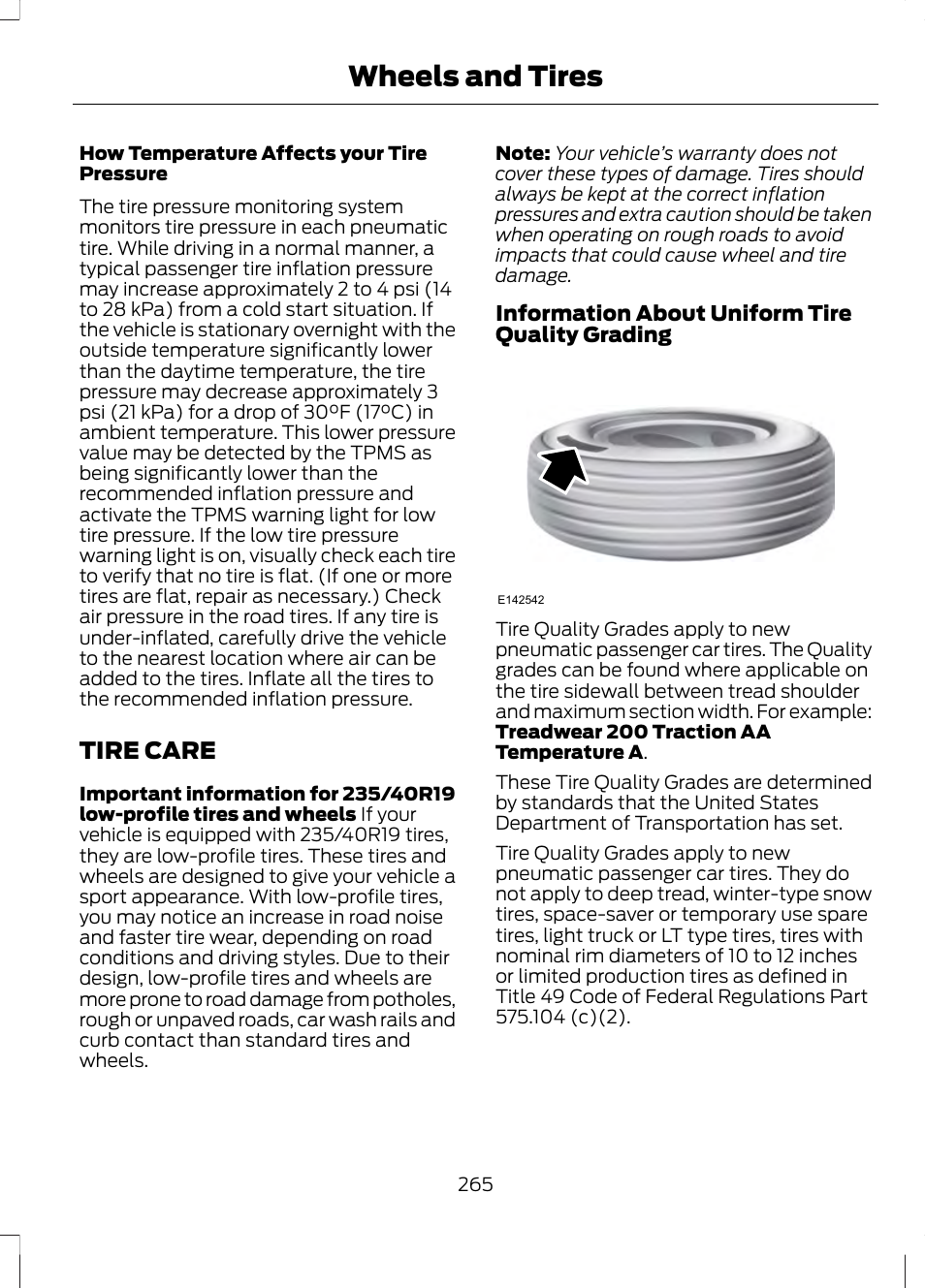 Tire care, Wheels and tires | FORD 2013 Fusion v.1 User Manual | Page 267 / 449