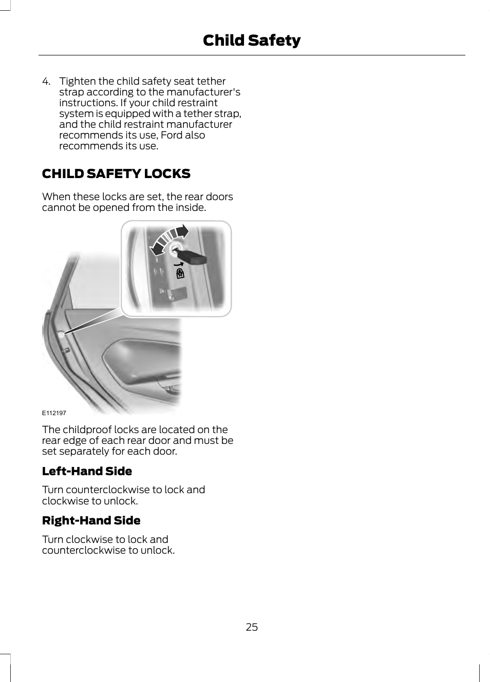 Child safety locks, Child safety | FORD 2013 Fusion v.1 User Manual | Page 27 / 449