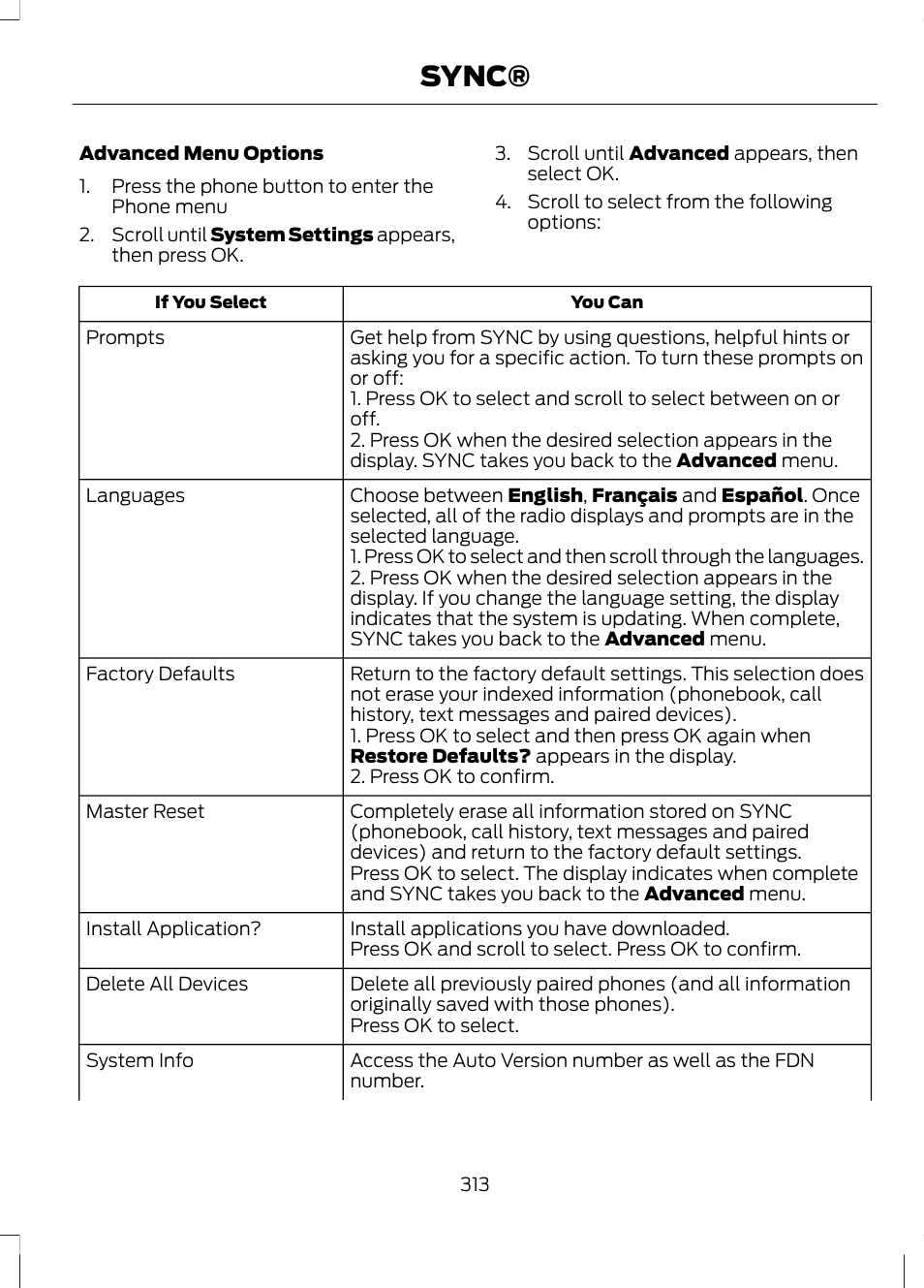 Sync | FORD 2013 Fusion v.1 User Manual | Page 315 / 449