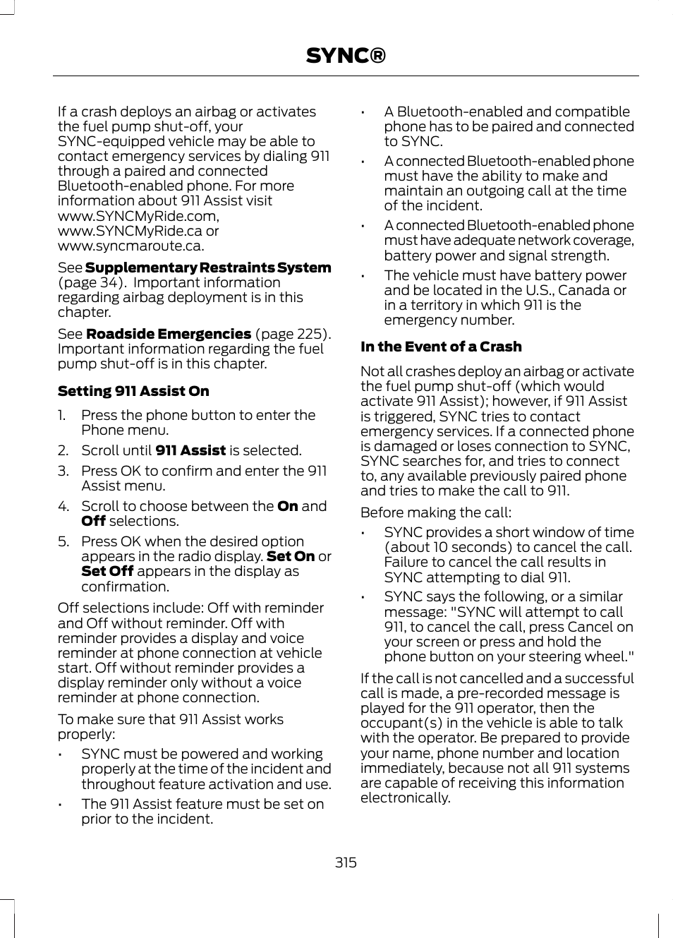 Sync | FORD 2013 Fusion v.1 User Manual | Page 317 / 449