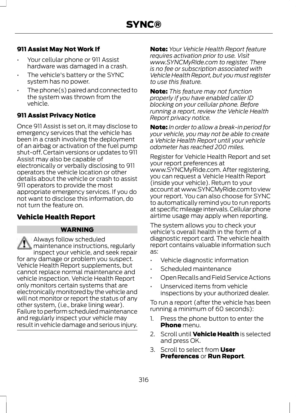 Sync | FORD 2013 Fusion v.1 User Manual | Page 318 / 449